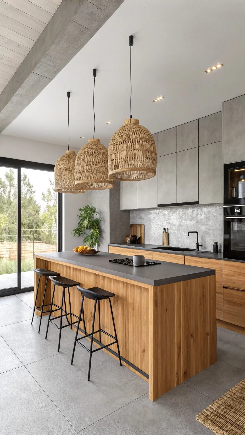 Mobiliario Mōku a medida — cocina escandinava lámparas ratán; pieza fabricada en madera con detalle artesanal.