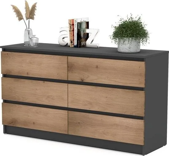 Mobiliario Mōku a medida — cómoda grafito roble seis cajones; pieza fabricada en madera con detalle artesanal.